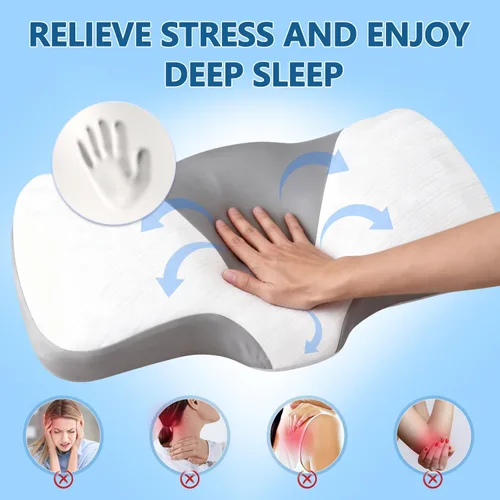Vista 4 de Almohada de espuma viscoelástica, almohada cervical cervical ergonómica, almohada de apoyo cervical para cuello y hombro, almohada ortopédica