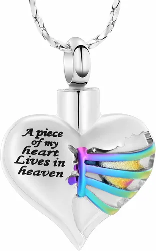 Vista 39 de Imrsanl Collar con dije de urna de cremación en forma de corazón para cenizas humanas – Un pedazo de mi corazón vive en el cielo