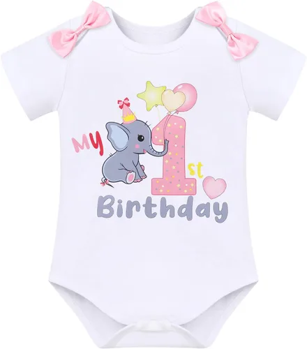 Vista 2 de ODASDO Conjunto de elefante para cumpleaños de bebé niña 12, 1, 2 y 3 cumpleaños para tarta, falda tutú, diadema