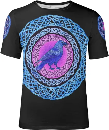 Vista 24 de GLUDEAR Camiseta Vikings para hombre, novedad con estampado 3D de mitología nórdica Aurora Galaxy Life Tree