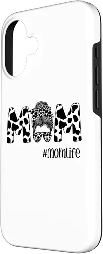 Vista 2 de iPhone 16 Funny Women Mom Life Cow Messy Bun Hair Bandana Glasses Case