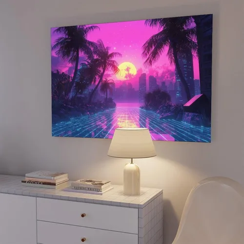 Vista 7 de Vaporwave Wall Art – Retro Cyberpunk Subculture Poster – Neon Aesthetic Print – Futuristic 80s Inspired Room Decor Art Wall Decoration Poster Family