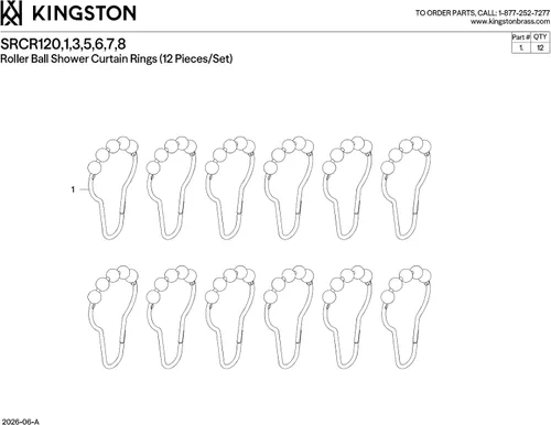 Vista 2 de Kingston Brass SRCR120 - Anillos de cortina de ducha (12 piezas/juego) en negro mate