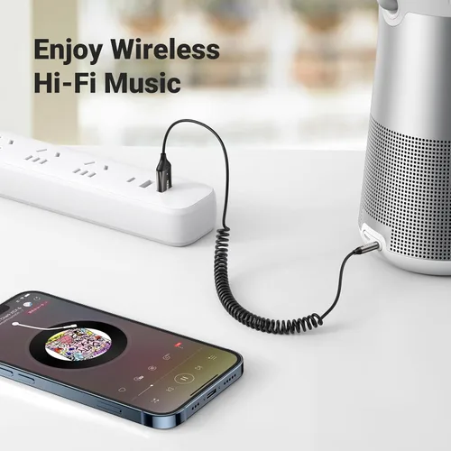 Vista 7 de UGREEN Adaptador Aux a Bluetooth 6.0 Receptor Bluetooth de 3.5mm para Coche Kit USB 2.0 a Conector de 3.5mm con Micrófono Integrado Entrada Auxiliar