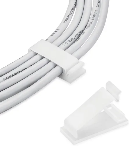 Vista 9 de Paquete de 50 clips autoadhesivos para organizar cables, organizadores de cables, soportes de cable para TV, PC, portátil, cable Ethernet 27B negro