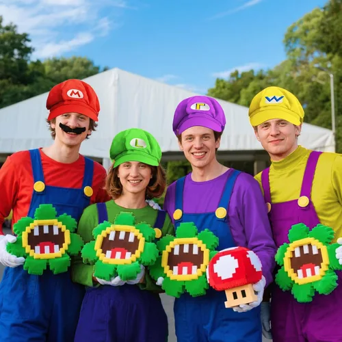 Vista 4 de Juego de 4 disfraces de Halloween de Super Bros para adultos, accesorios de sombreros de Super Bros Mary Luigi, gorras, bigotes, tirantes, guantes