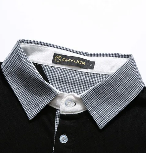 Vista 4 de GHYUGR Polos de manga larga para hombre con diseño clásico a cuadros