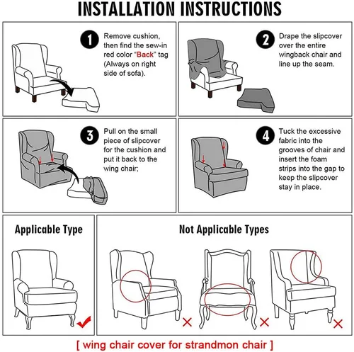 Vista 7 de Fundas para silla Wingback, 2 piezas, fundas elásticas elegantes para silla de ala con parte inferior elástica, protector de muebles para Hojas