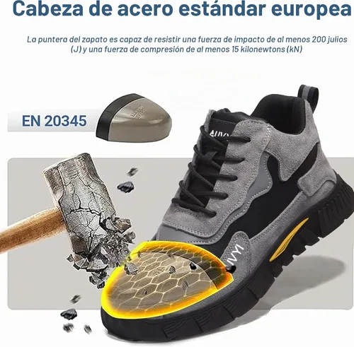 Vista 4 de AUVYI Botas de trabajo con punta de acero para hombres – Zapatos de seguridad cómodos y duraderos a prueba de chispas, botas de construcción