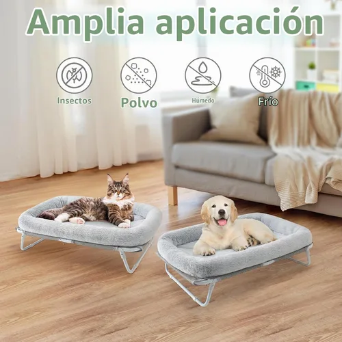 Vista 6 de Sunhoo Cama elevada para gatos, hamaca elevada plegable para mascotas, tumbona para cachorros con marco de metal fuera del suelo, cubierta lavable