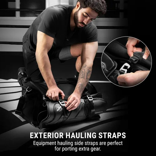 Vista 5 de Bolsa de gimnasio deportiva Hayabusa Airstream para mujeres y hombres - Bolsa de lona negra de 50 l - 7 bolsillos con cremallera, buena para viajes