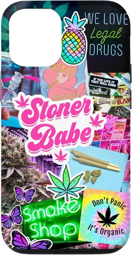 Vista 28 de Girly Stoner - Funda para iPhone 17 con collage de cannabis, marihuana 420