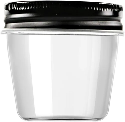 Vista 4 de novelinks Tarros de plástico transparente de 4 onzas con tapas negras, pequeños recipientes redondos reutilizables para alimentos, especias