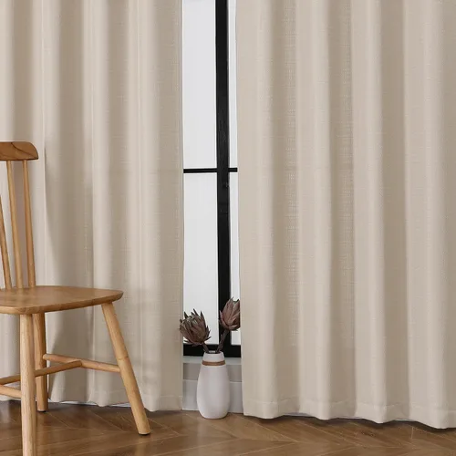 Vista 7 de Cortinas de lino para dormitorio y sala de estar de 96 pulgadas de largo, juego de 2 paneles, con bolsillo para cortinero, filtrado de luz, textura