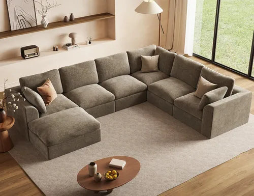 Vista 9 de Sofá modular de nube de 110" sofá deshuesado en forma de L seccional de Harina de avena ligera