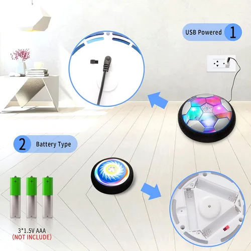 Vista 4 de Conjunto de hockey y fútbol flotante 3 en 1, juguetes de hockey y fútbol recargables con aire flotante y batería para niños con luces LED