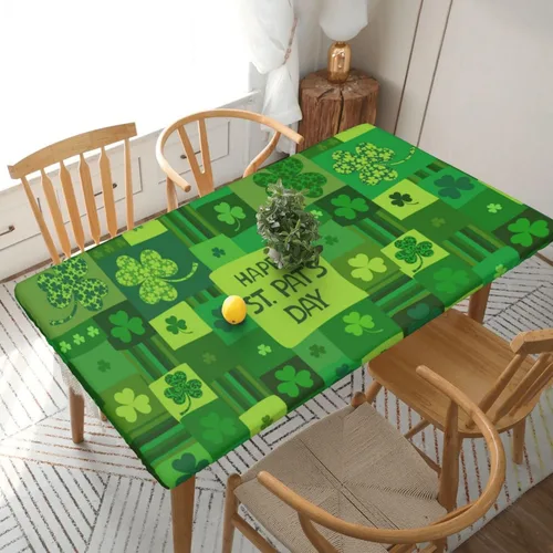 Vista 26 de Fiokroo Mantel con estampado a cuadros blancos y negros con borde elástico, mantel redondo de ajedrez, lavable, reutilizable, para cocina, comedor