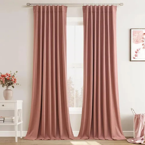 Vista 38 de Joywell - 2 cortinas de lino 100% opacas, con bolsillo para cortinero, trabilla trasera, cinta para ganchos y anillas con clip, con aislamiento