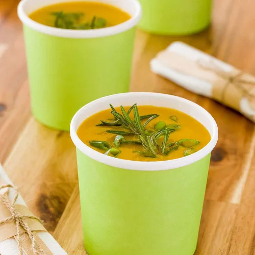 Vista 3 de Restaurantware - Bio Tek - Vasos de sopa desechables de 12 onzas, 25 tazas de sopa de papel para microondas - Las tapas ventiladas se venden por