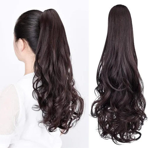 Vista 76 de Extensiones de cola de caballo, extensiones de cabello de cola de caballo con clip de garra marrón oscuro para mujer, pieza de cabello rizado