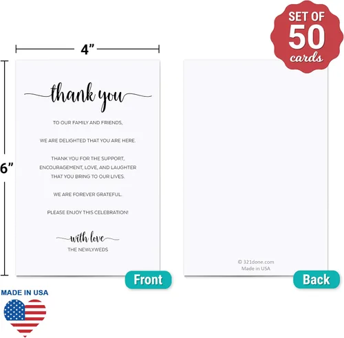 Vista 2 de 321Done Tarjeta de ajuste de lugar de agradecimiento para recién casados, agradecimiento por celebrar con nosotros, escritura minimalista de 4 x 6