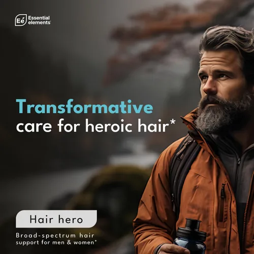 Vista 5 de Essential Elements Hair Hero - Vitaminas para el cabello para hombres - Soporte de amplio espectro con 5000 mcg de biotina - 60 unidades - 30