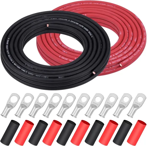 Vista 21 de iGreely Alambre Calibre 6 AWG 20 Pies Negro + 20 Pies Rojo Batería de Soldadura Cable Ultra Flexible de Cobre Puro + 5 pzs de Conectores de Terminal