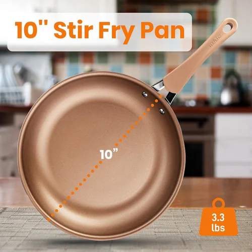 Vista 2 de NutriChef Sartén duradera de 10 pulgadas, antiadherente, de alta calificación, inducción PTFE/PFOA/PFOS, laca resistente al calor, compatible