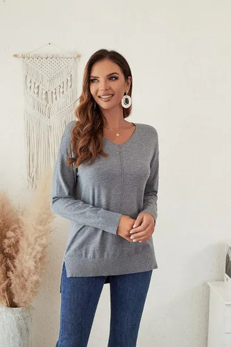 Vista 7 de MicroStar Suéter de punto para mujer, casual, ligero, con cuello en V, manga de murciélago, suelto, sin botones