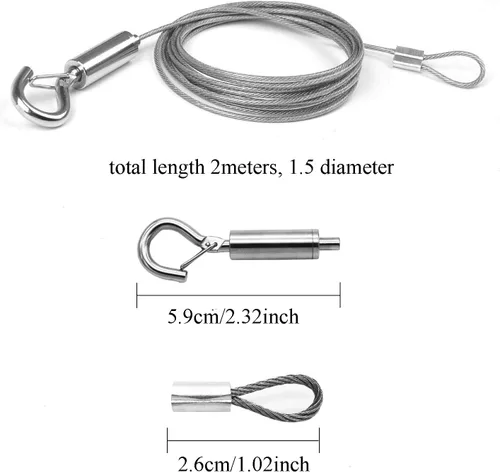 Vista 4 de ZKSM Cuerda para colgar cuadros, 2 paquetes de alambre de acero inoxidable con lazo y gancho, 0.059 in x 6.6 ft, cuerda resistente para colgar