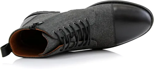Vista 5 de Polar Fox Botas de tobillo para hombre Colección de botas casuales con cordones Estilos de punta redonda y punta lisa 1. Negro y lana