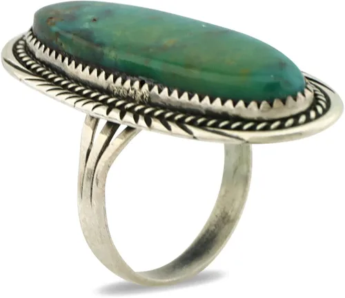 Vista 2 de Anillo Navajo 0.925 de plata turquesa artista de montaña William Denetdale C.80's, Plata de ley, turquesa