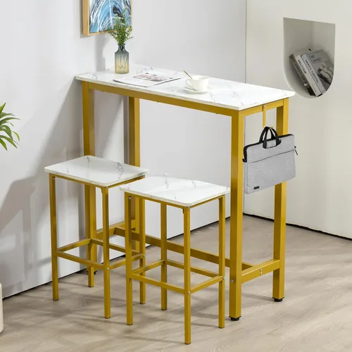 Vista 4 de Finnhomy Juego de mesa de bar, mesa de pub de 39.3 pulgadas, mesa rectangular de altura de barra, mesa de bar con taburetes, juego de mesa de cocina