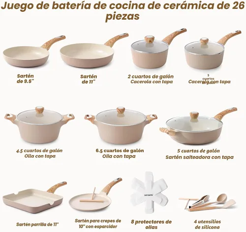 Vista 2 de SENSARTE Juegos de Utensilios de Cocina de Cerámica, Juego de Ollas y Sartenes Antiadherentes, Utensilios de Cocina de Inducción No Tóxicos