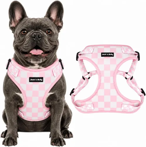 Vista 17 de Jack & Bully Arnés para perro, chaleco sin tirones, de neopreno ajustable, suave con malla transpirable, para todo tipo de clima, bulldog francés