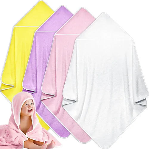 Vista 12 de Reginary Paquete de 4 toallas con capucha para bebé, toallas de baño de forro polar coral para bebé, 30 x 30 pulgadas, suaves y absorbentes, manta