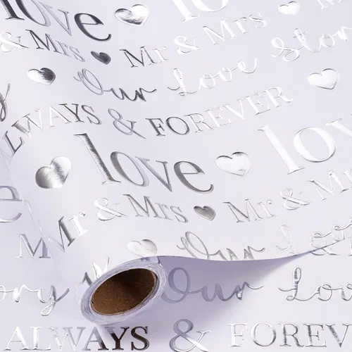 Vista 14 de RUSPEPA Rollo de Papel de Regalo de Boda, Mini Rollo, Elegante Diseño de Texto "Bride to Be" y Corazón, Papel de Regalo de Lámina Plateada