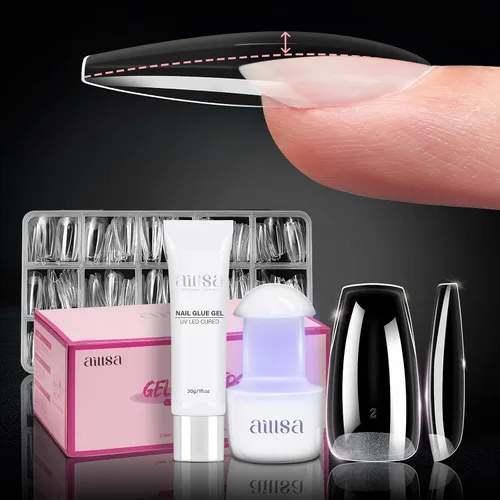 Vista 14 de AILLSA Kit de uñas de gel sólido pegamento para uñas para uñas postizas acrílicas, kit de extensión de uñas de gel con lámpara de uñas