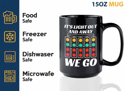 Vista 3 de Taza de café Racer de 15 onzas, color negro, con texto en inglés «It's Light Out», «Fuel Speed Racer» Car Guys Circuit Automotriz Racing Boy Regalos