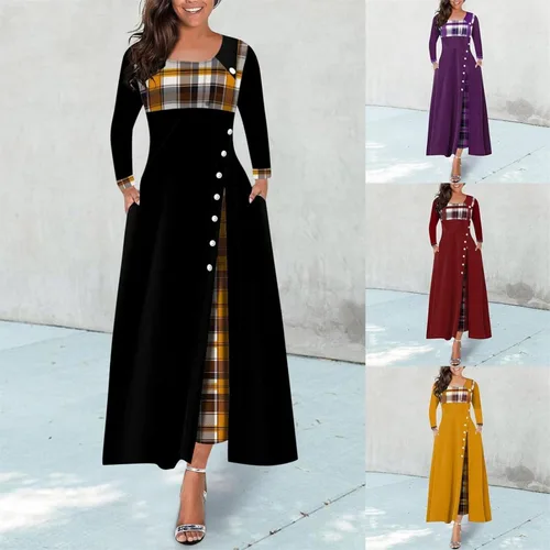 Vista 6 de Vestido Casual de Manga Larga con Cuello en O para Mujer Mini Vestido Fluido de Otoño 63