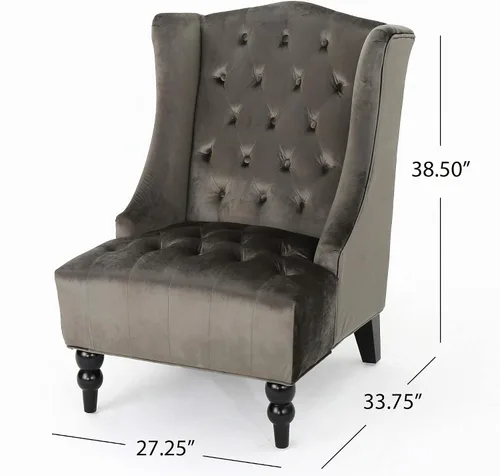 Vista 3 de Sillón decorativo de respaldo alto, forrado de tela, de Clarice, Terciopelo Gris