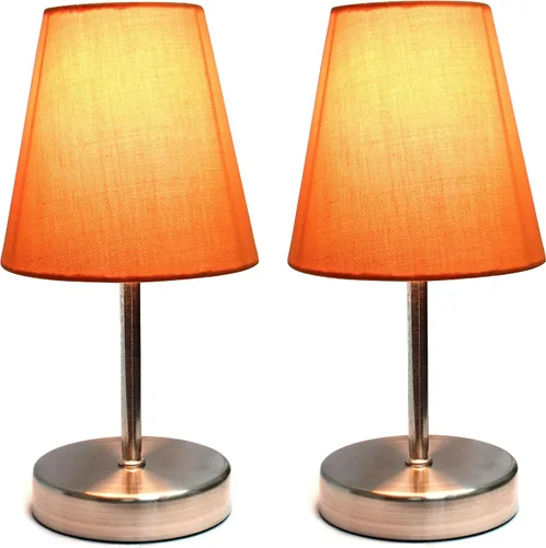 Vista 4 de Simple Designs LT2013-ORG-2PK - Juego de 2 lámparas de mesa básicas de níquel arena con pantalla de tela, naranja, 2