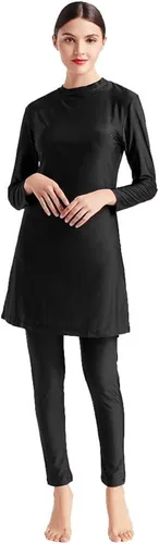 Vista 4 de IMEKIS Mujeres musulmanas burkini trajes de baño modesto traje de baño islámico de manga larga cubierta completa Hijab Swim Top pantalones lisos