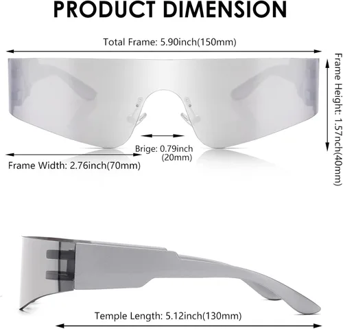 Vista 4 de NULOOQ Y2K - Gafas de sol futuristas envolventes sin montura para mujeres y hombres gafas de sol de moda Cyberpunk con visera monobloque