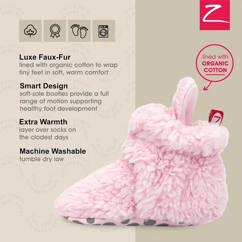 Vista 4 de Zutano Botines unisex peludos para bebé con agarraderas, forro de algodón orgánico, artículos imprescindibles para el registro de bebé