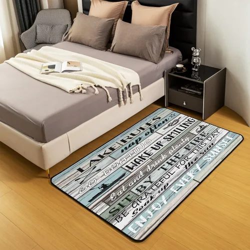Vista 4 de Lake House - Alfombra rústica de 3 x 5 pies para niños, para sala de estar, para niños y niñas, decoración de reglas del lago, alfombra decorativa