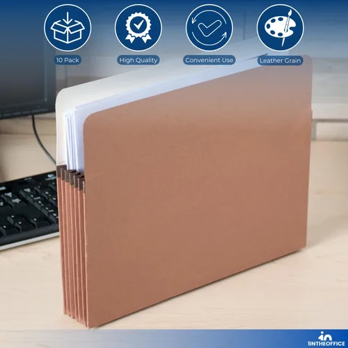 Vista 8 de 1InTheOffice Bolsillos expandibles para archivos, organizador de archivos de acordeón, tamaño carta, marrón rojizo, 8 1/2 x 11 pulgadas, capacidad