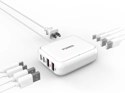 Vista 8 de Cargador USB de 8 puertos, cargador USB C de viaje multipuerto, mini estación de carga con puertos USB C y USB A, bloque de estación de carga