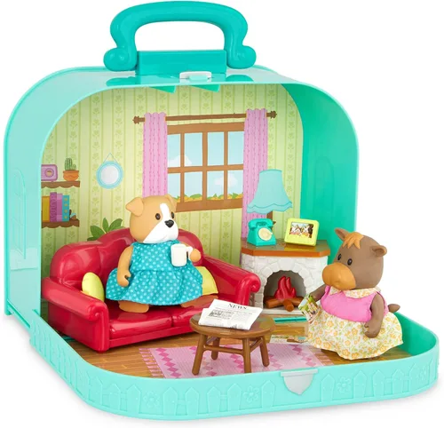 Vista 2 de Battat BATYJ Lil Woodzeez - Juego portátil - Muebles y figuras - Sofá chimenea y comida - Personajes de animales incluidos - Niños a partir de 3 años