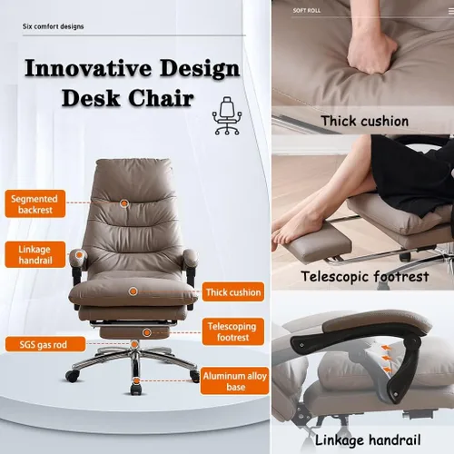 Vista 3 de Silla ejecutiva, silla de escritorio comercial, silla de oficina de piel de vacuno duradera, silla de oficina de piel de vacuno ajustable y cómoda